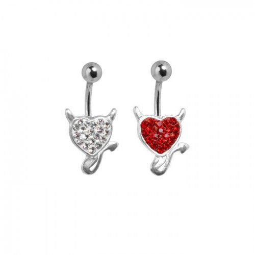 Sterling Silver Jewelled Devil Heart Navel Bar (SB96)